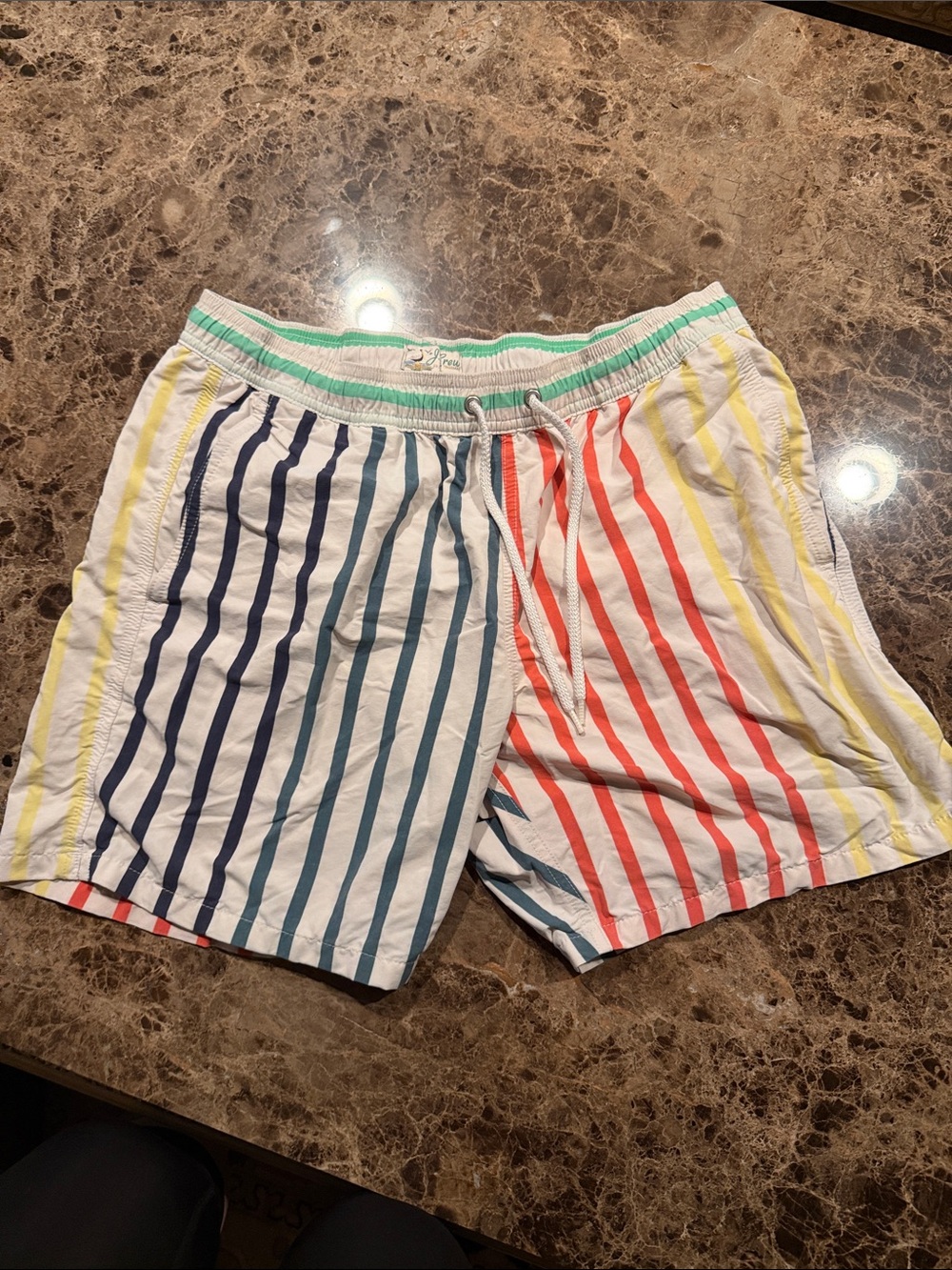 J. Crew Multicolor Vertical Stripe Swim Trunks - Navy, Teal, Coral, Yellow, Mint